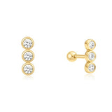 gold triple stone bezel barbell single piercing E070-05G