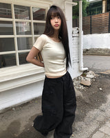 モジュ Uネック スリム ラウンド ショートスリーブ Tシャツ