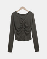 Rahel Shirring V-Neck Cardigan
