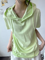 Even Halter Neck Hooded Button Loose Fit T-Shirt 4color