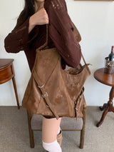 Belted Buckle Cross Double Strap Big Shoulder Bag (3 Colors)