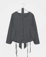 Ilu bean button side strap V-neck long-sleeve blouse