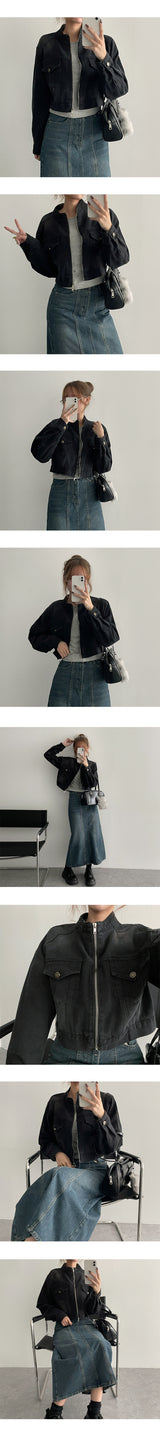 Gabe Round Neck Washed Cropped Jean Jacket
