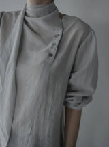 Noir Unbalance Button Scarf Blouse