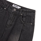 WASHING PIN TUCK NAPPING WIDE-FIT DENIM PANTS [BLACK]