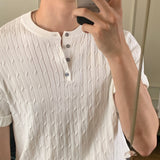 LMN Ron Twisted Cooling Henley Neck Short Sleeve Knitwear (6 colors)