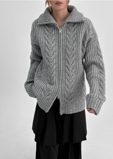 [MADE] Stevie Cable High Neck Knit Zip-up