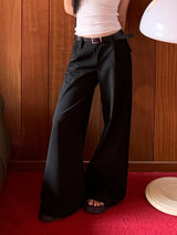 black wide casual straight pants