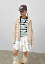 [MADE] Stevie Cable High Neck Knit Zip-up