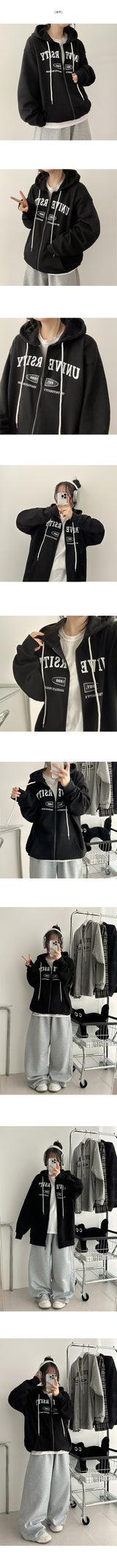 Ronnie Lettering Over Loose Fit Hooded Zip-Up
