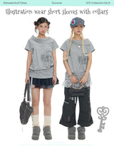 BETWEENAND  Original summer design with a unique look; gray collar, versatile short-sleeve T-shirt for women