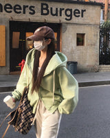 [Bellied made/Overfit] モーブニングカラーブロッキング2ウェイフード付きジップアップ