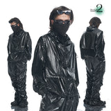 RELABEL Black High-Density Futuristic Deformable Backpack With Multiple Drawstrings, Casual Jacket