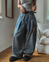 Folding Pocket Curved Damage Denim Pants