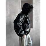 [F/W] Leather raccoon fur hood jumper