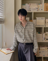 Diruin Tweed Damage Crop Shirt Jacket