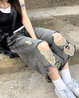 Spark Destroyed Denim Bermuda Pants