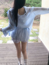 Back Note Back Strap Oversized Long Sleeve Shirt