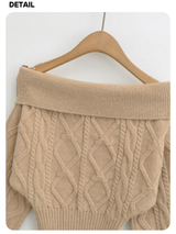 Fair Isle Off-Shoulder Twisted Knitwear