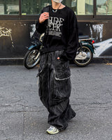 Fringe Balloon Cargo Denim Pants