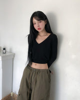 ピント クロップ Vネック スリム ロングスリーブ