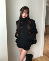 Bitter Unbalanced High Neck Slim Half Coat