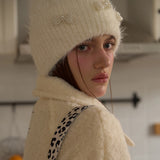Pearl Ribbon Furry Knit Beanie