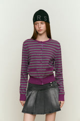 CHERRY STRIPE CARDIGAN [PURPLE]
