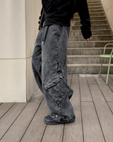 Skull Dart Wide Cargo Denim Pants