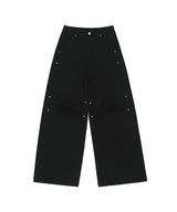 Rivet Parachute Wide Cotton Pants - BLACK
