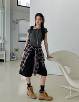 Needs ribbed button unbalanced shoulder t-shirt