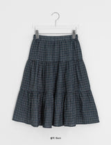 Zikan Check Shirring Midi Skirt
