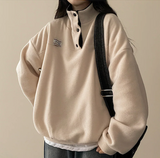 Sung high neck color scheme snap tab fleece anorak sweatshirt