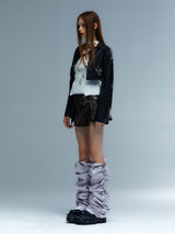 Emoha Hand-painted catcatcat punk short leather jacket