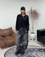 Luton Drawing Flower Denim Pants