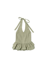 Gingham halter blouse_khaki