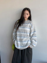 ラベッツ ヘアリーストライプ ウール ラウンドニット
