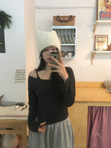 ストライプUネックロングスリーブTシャツ