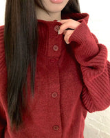 Sihan High-neck Angora hooded knit cardigan