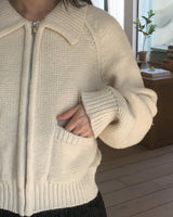 Duon Raglan pocket collar knit zip-up