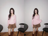 suede unbalanced brown mini skirt