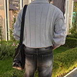 LMN ラミーオーバーサイズフィットVネックカラーハーフジップアップニット (4 colors)