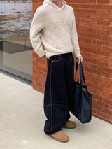  Bow henley neck hood knit