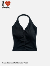 VネックホルターネックパッドスリーブレスTシャツ