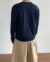 Rib Layered Henley Long Sleeve