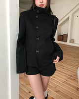 Bitter Unbalanced High Neck Slim Half Coat