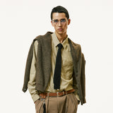 [SET] everyday stripe shirt & square tip knit tie olive