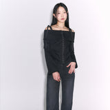 フックオフショルダーブラウス[black]
