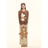 [GirlyFancyClub] Leopard Bowknot Series* Versatile Straight Leg Casual Double-sided Suede Pants