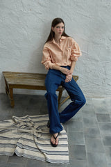 Peeky check shirt_peach